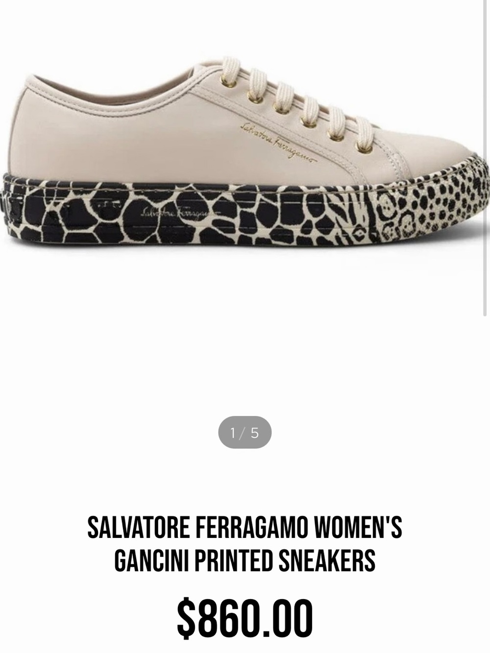 Salvatore Ferragamo Cream Leather Sneakers with Black Patterned Sole